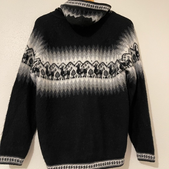 Alpaca Connection Cardigan Sweater Hoodie Womens Small Black Knit Full Zip Wool - Picture 4 of 12